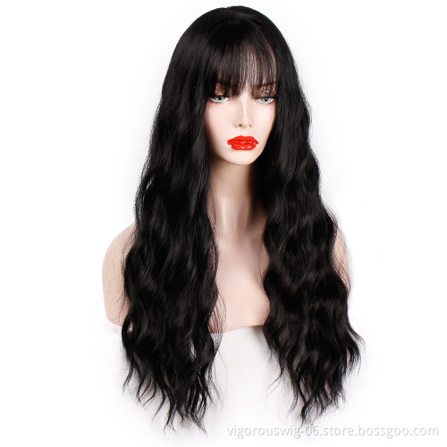Vigorous Long Wavy Wig with Bangs for Black Women Heat Resistant Friendly Synthetic Party Wigs Long Blonde Wig